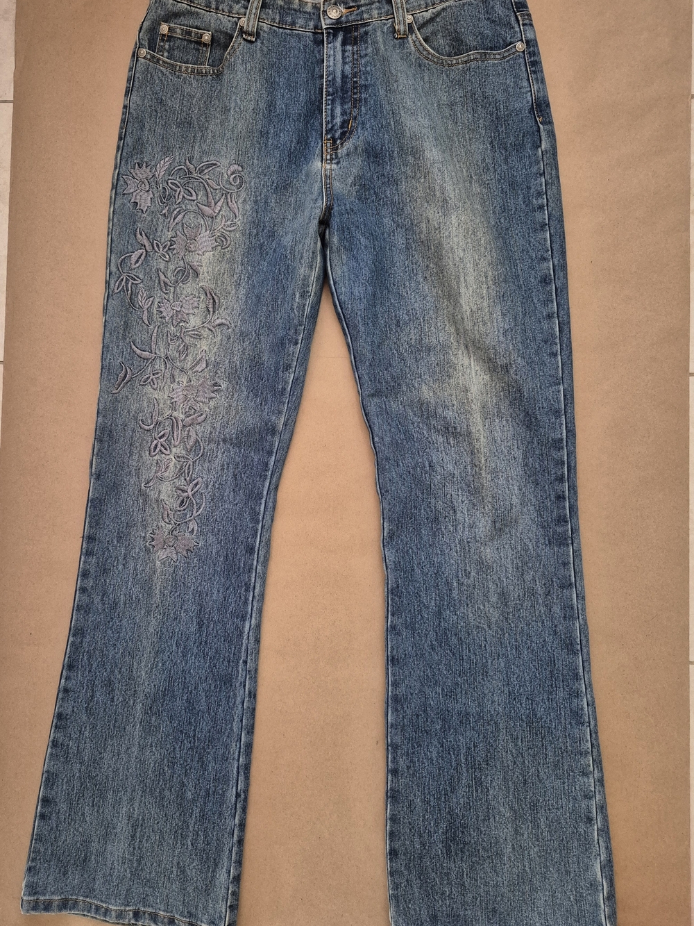 Cosmopolitan Blue Bootcut Jeans with Embroidered Floral Detail